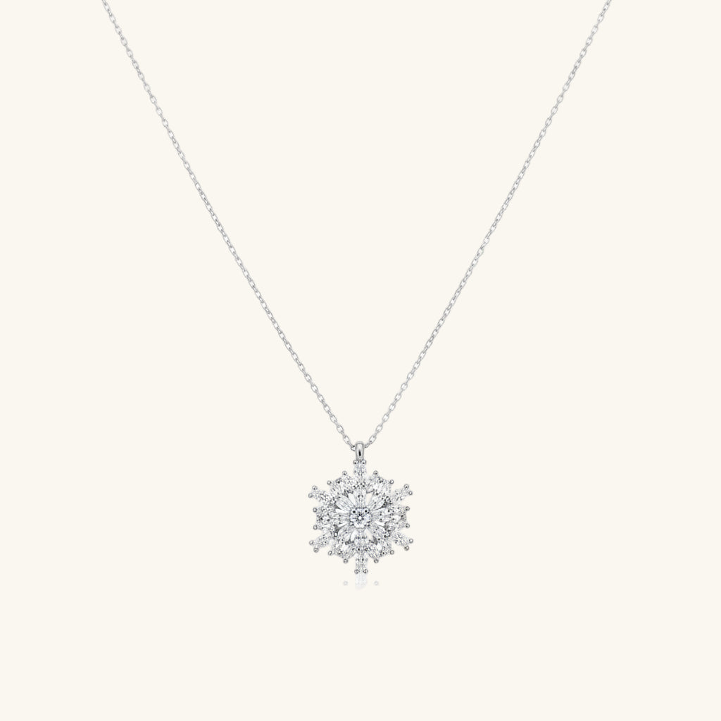 Rotating Snowflake Lotus Flower Silver Pendant
