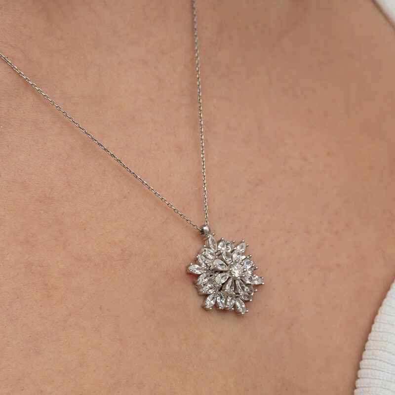 Rotating Snowflake Lotus Flower Silver Pendant