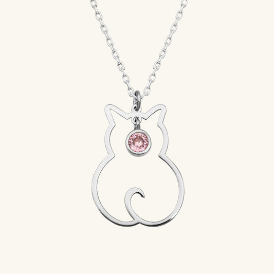 October Birthstone Cat Women's Silver Necklace