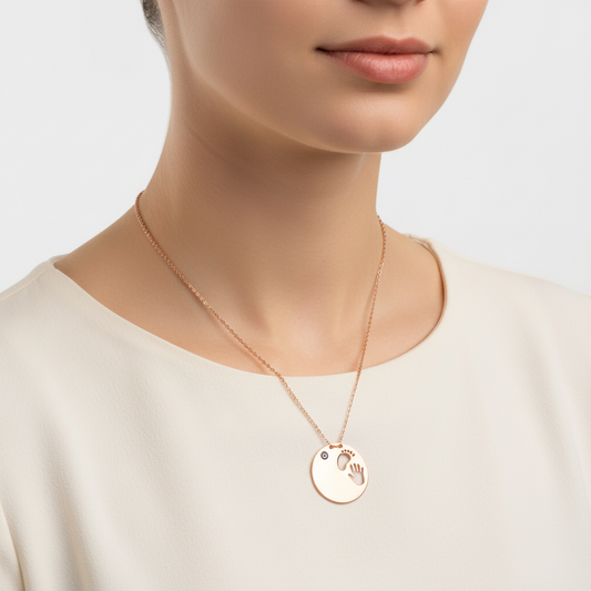 Hand and Footprint Mother's Silver Necklace