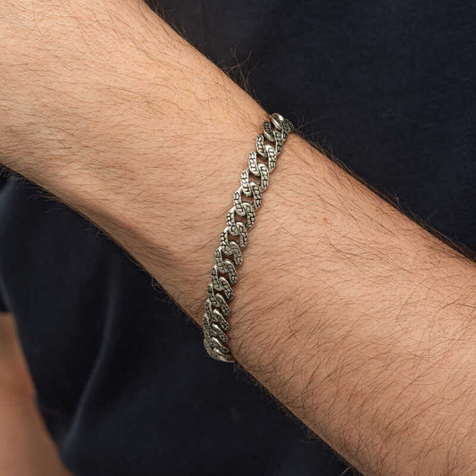 Handgefertigtes gestricktes Gourmet-Herren-Silberarmband