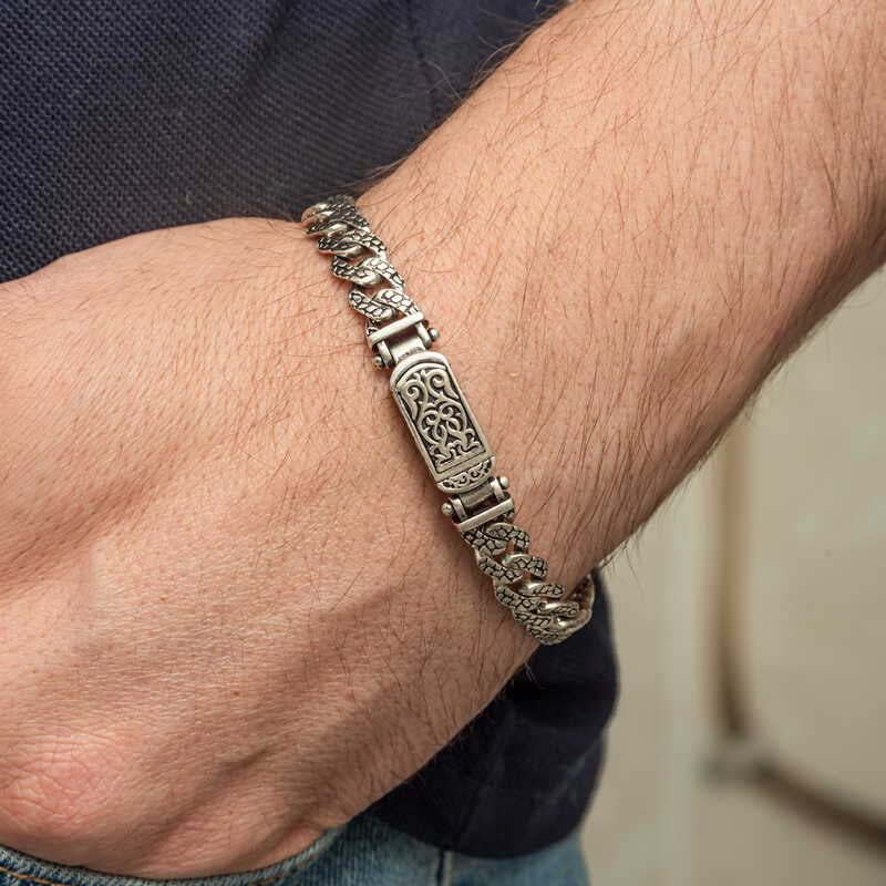 Handcrafted Knit Gourmet Men's Silver Bracelet