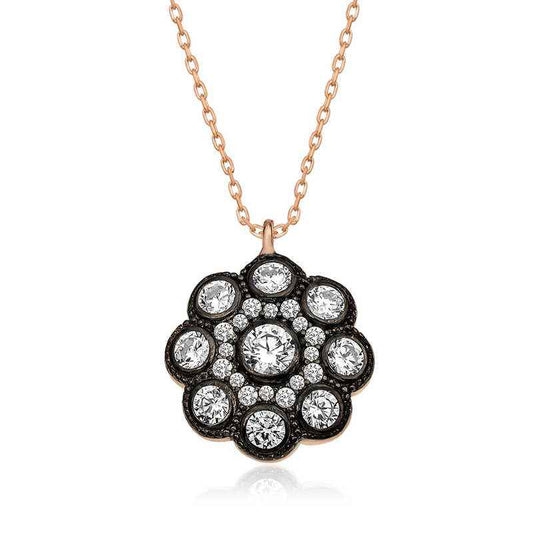 Diamond Mount Flower Women's Rose Plated Silver Necklace