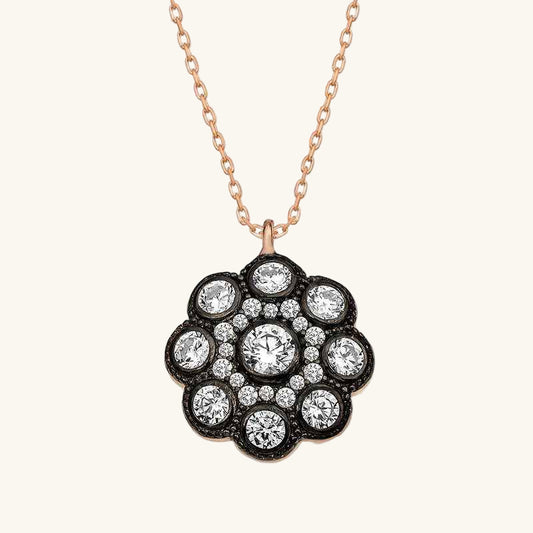Diamond Mount Flower Women's Rose Plated Silver Necklace