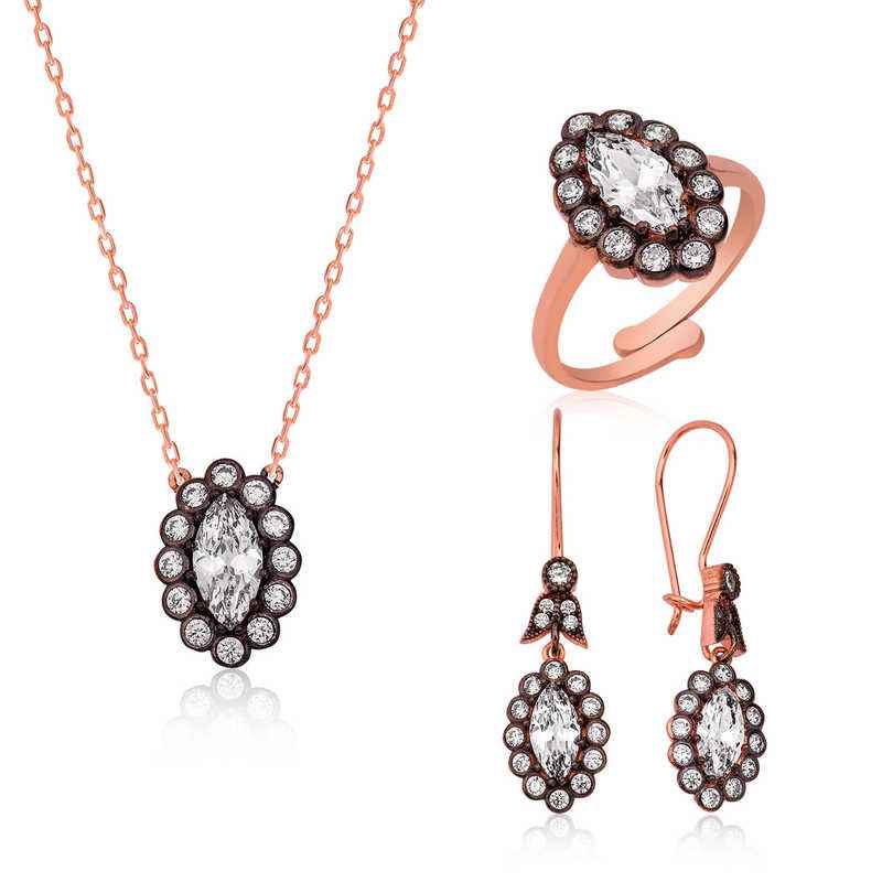 Diamond Mount Women's Rose Plated Silver Set