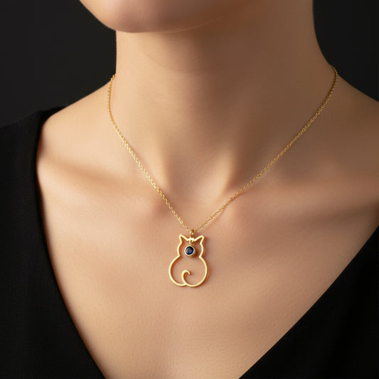 September Birthstone Cat Women's Silver Necklace