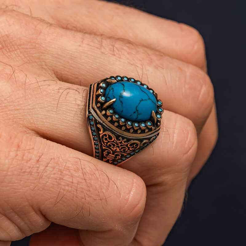 Turquoise Stone Men's Silver Ring