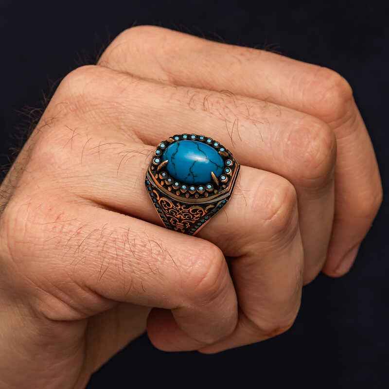 Turquoise Stone Men's Silver Ring
