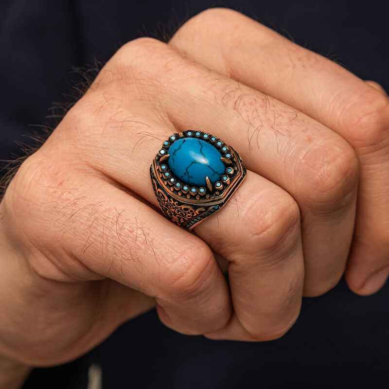 Turquoise Stone Men's Silver Ring