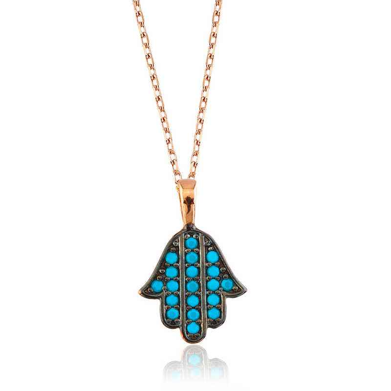 Blue Fatma's Hand Women's Rose Gold Plated Silver Necklace