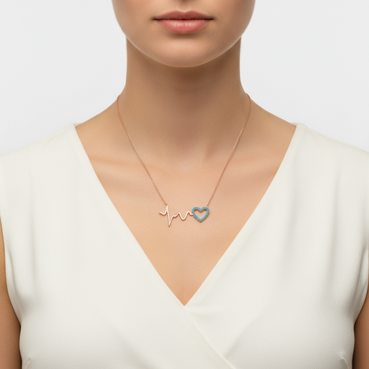 Herzschlag Damen-Halskette aus rosévergoldetem Silber