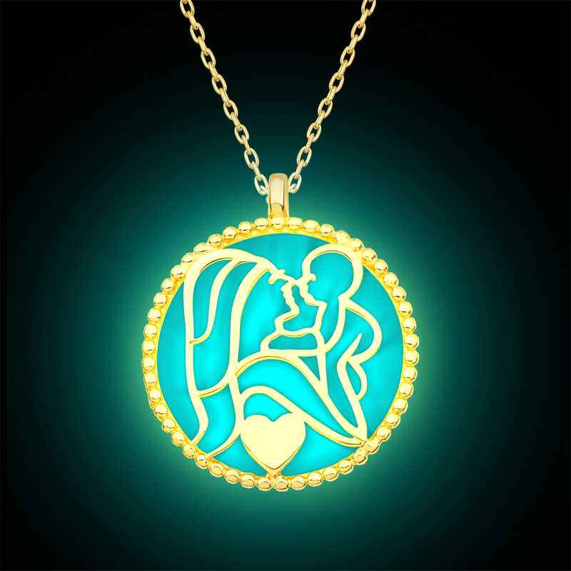Phosphorescent Gold Mother Child Love Women's Silver Pendant