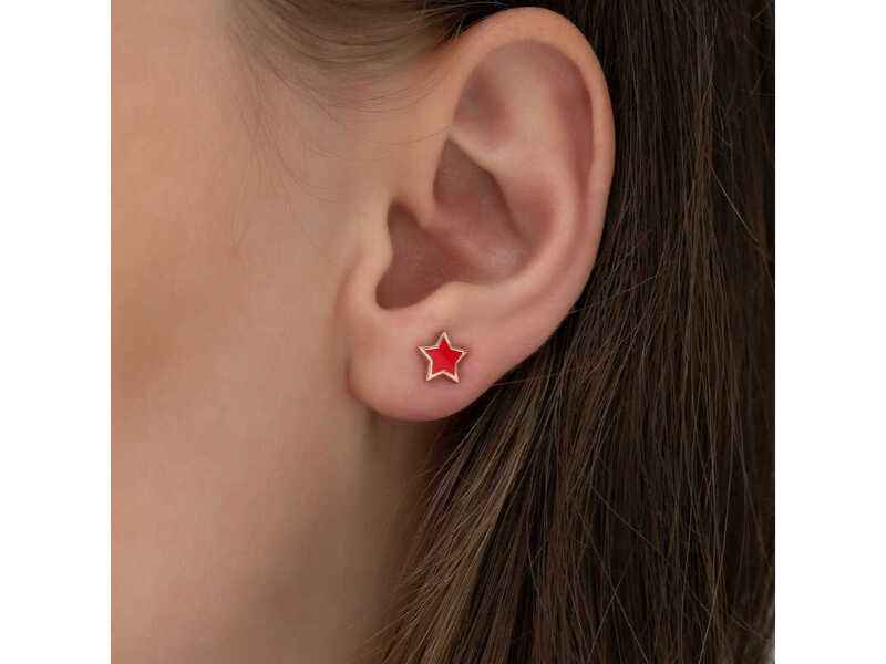 Phosphorescent Red Star Women's Silver Earrings