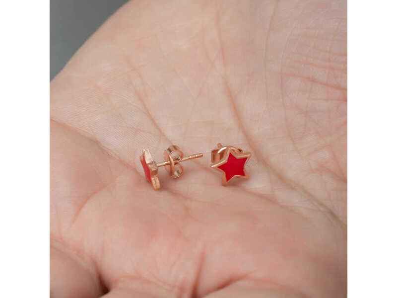 Phosphorescent Red Star Women's Silver Earrings