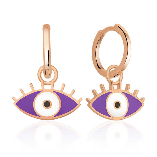 Boucles d'oreilles en argent avec œil violet phosphorescent