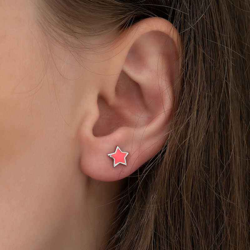 Phosphorescent Pink Star Silver Earrings