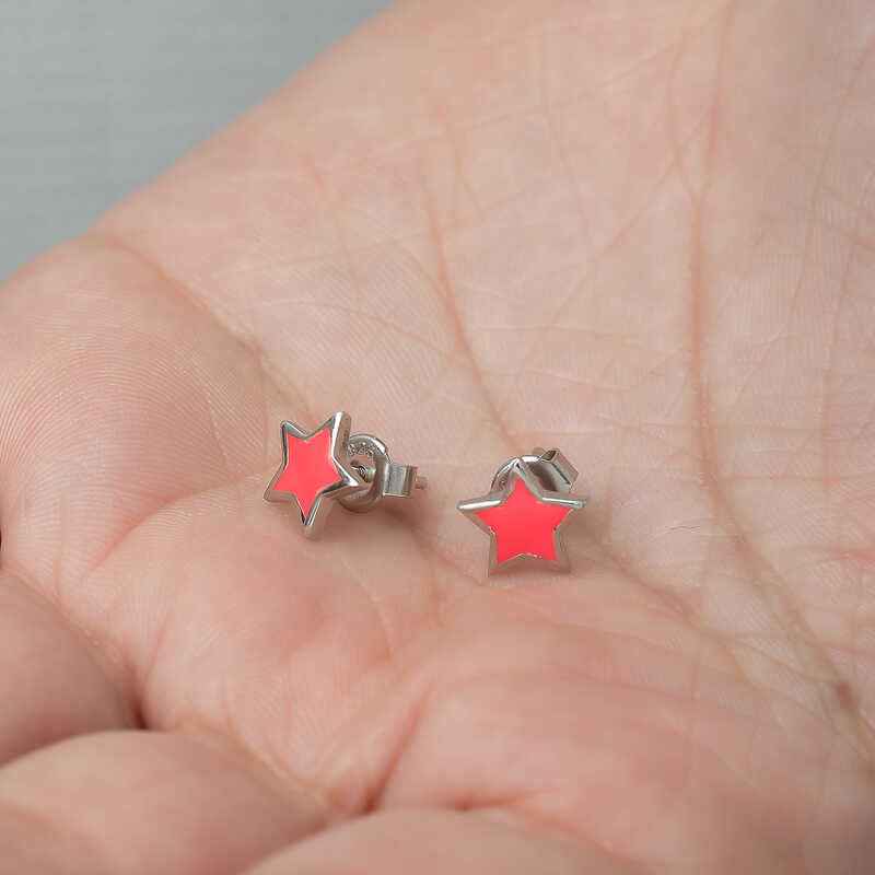 Phosphorescent Pink Star Silver Earrings