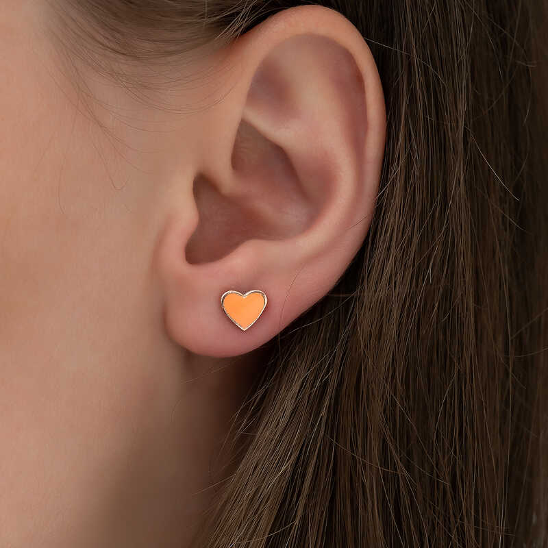 Phosphorescent Orange Heart Silver Earrings