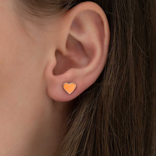 Phosphorescent Orange Heart Silver Earrings
