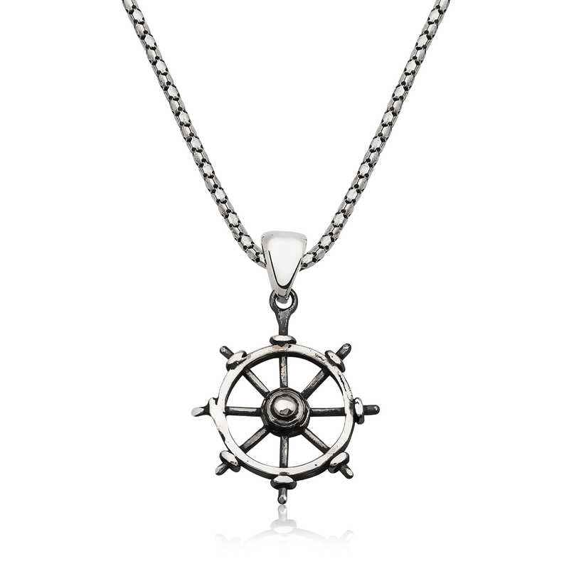 Ship Wheel Silver Pendant