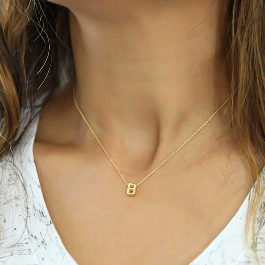 Gold Plated 3D Letter B Women's Silver Necklace