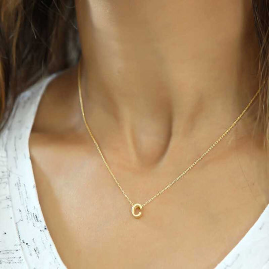 Gold Plated 3D Letter C Women's Silver Necklace
