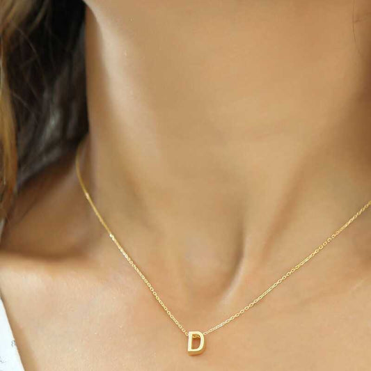 Gold Plated 3D Letter D Women's Silver Necklace