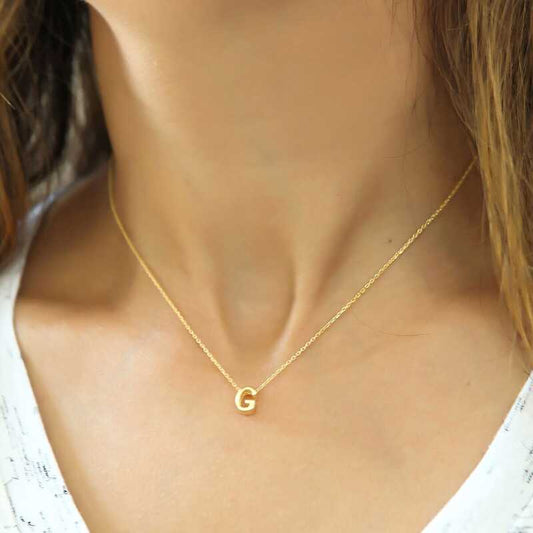 Gold Plated 3D Letter G Women's Silver Necklace