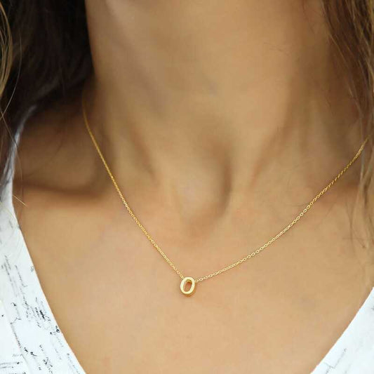 Gold Plated 3D Letter O Women's Silver Necklace