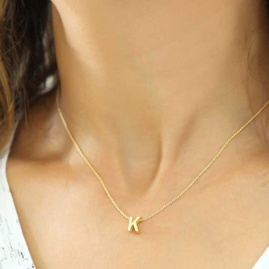 Gold Plated 3D Letter K Women's Silver Necklace