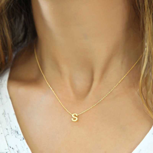 Gold Plated 3D Letter S Women's Silver Necklace