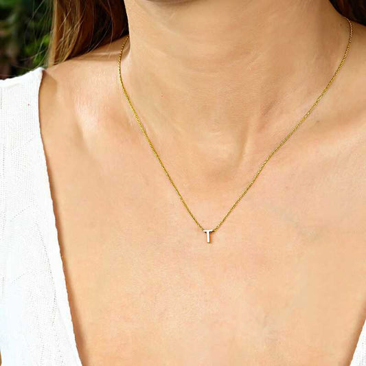 Gold Plated 3D Letter T Women's Silver Necklace