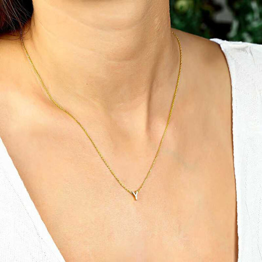 Gold Plated 3D Letter Y Women's Silver Necklace