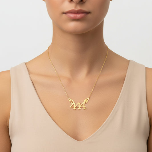 Vergoldete 444 Engelszahl Damen Silber Halskette