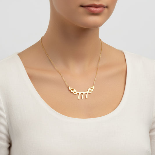 Vergoldete 777 Engelszahl Damen Silber Halskette