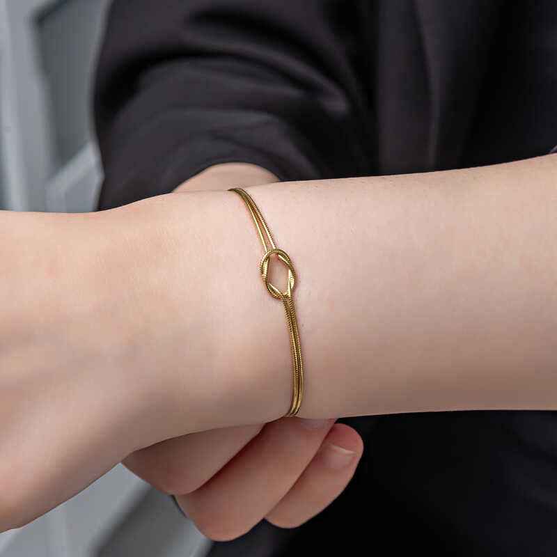 Gold Plated Love Knot Women's Silver Bracelet