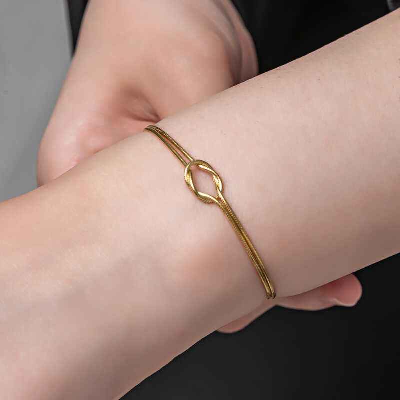 Gold Plated Love Knot Women's Silver Bracelet