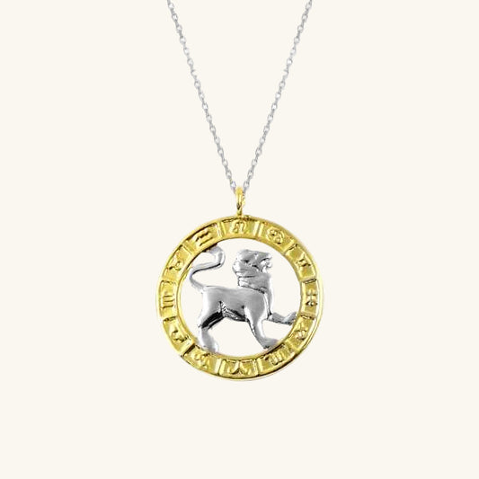 Collier en argent plaqué or avec signe du zodiaque Lion
