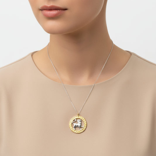 Collier en argent plaqué or avec signe du zodiaque Lion