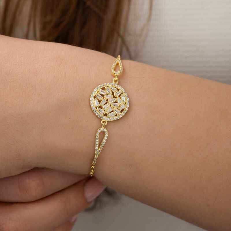Gold Plated Baguette Stone Silver Bracelet