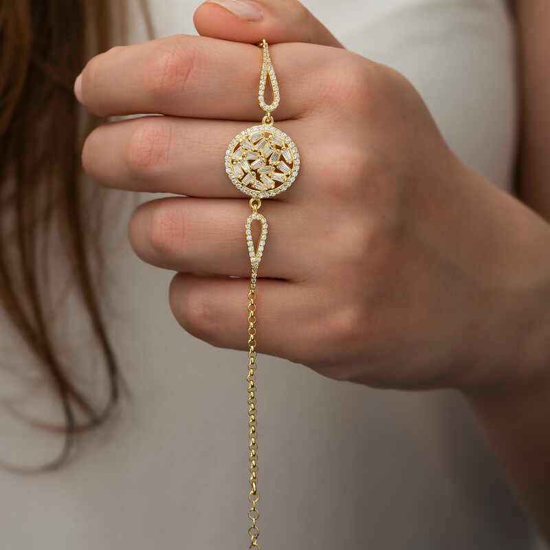 Gold Plated Baguette Stone Silver Bracelet