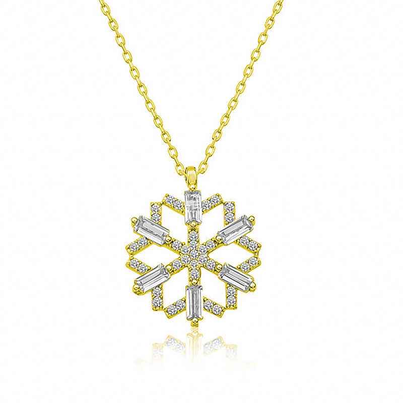 Gold Plated Baguette Stone Snowflake Silver Necklace