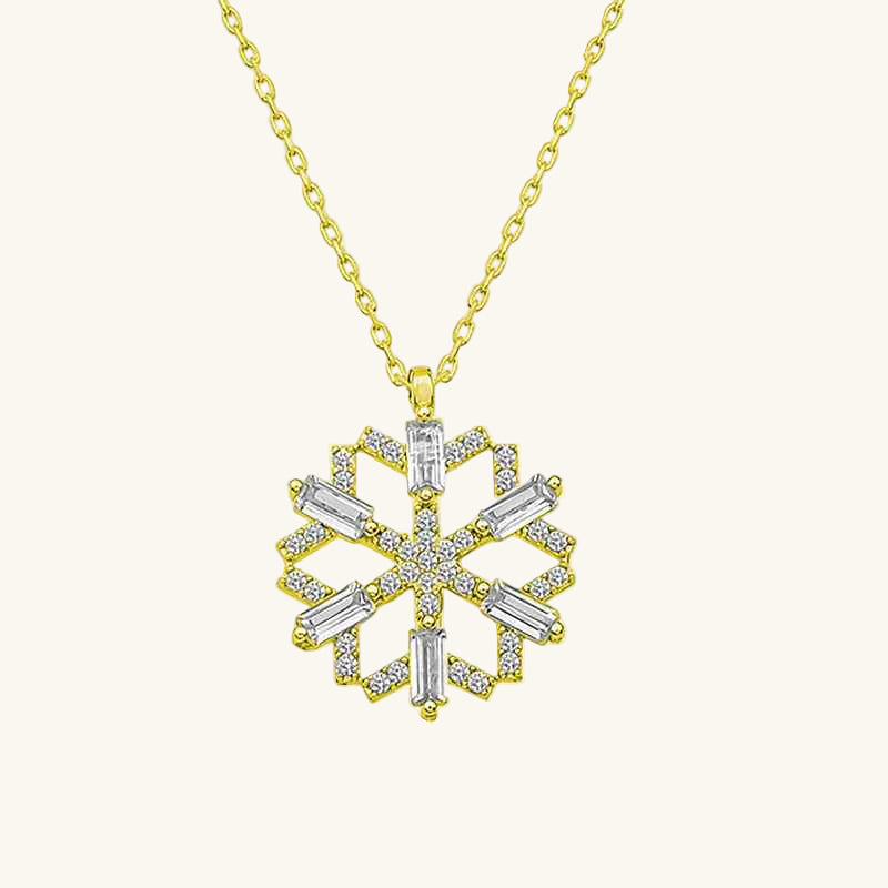 Gold Plated Baguette Stone Snowflake Silver Necklace