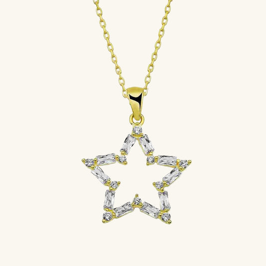 Gold Plated Baguette Stone Star Women's Silver Necklace