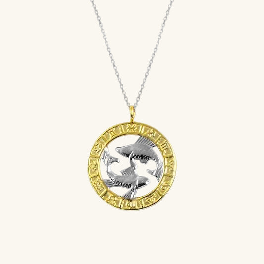 Collier en argent plaqué or avec signe du zodiaque Poissons