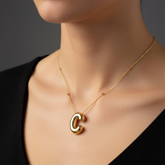 Vergoldete Ballon-C-Buchstaben-Damen-Silberkette