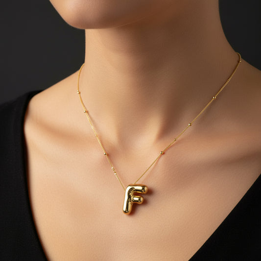 Vergoldete Ballon-F-Buchstaben-Damen-Silberkette