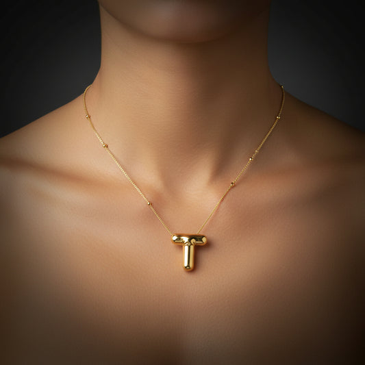 Vergoldete Ballon-T-Buchstaben-Damen-Silberkette