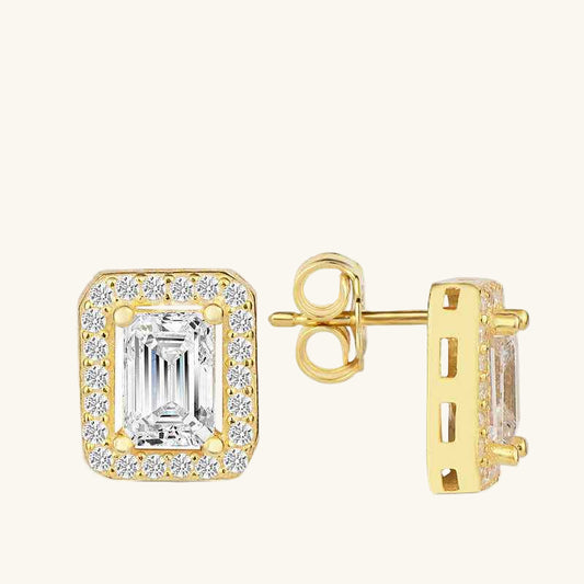 Gold Plated White Baguette Stone Stud Women's Silver Earrings