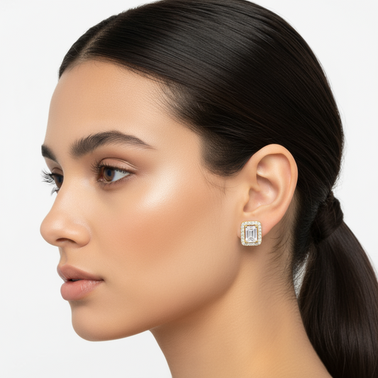 Vergoldete weiße Baguette-Stein-Ohrstecker für Damen, Silber